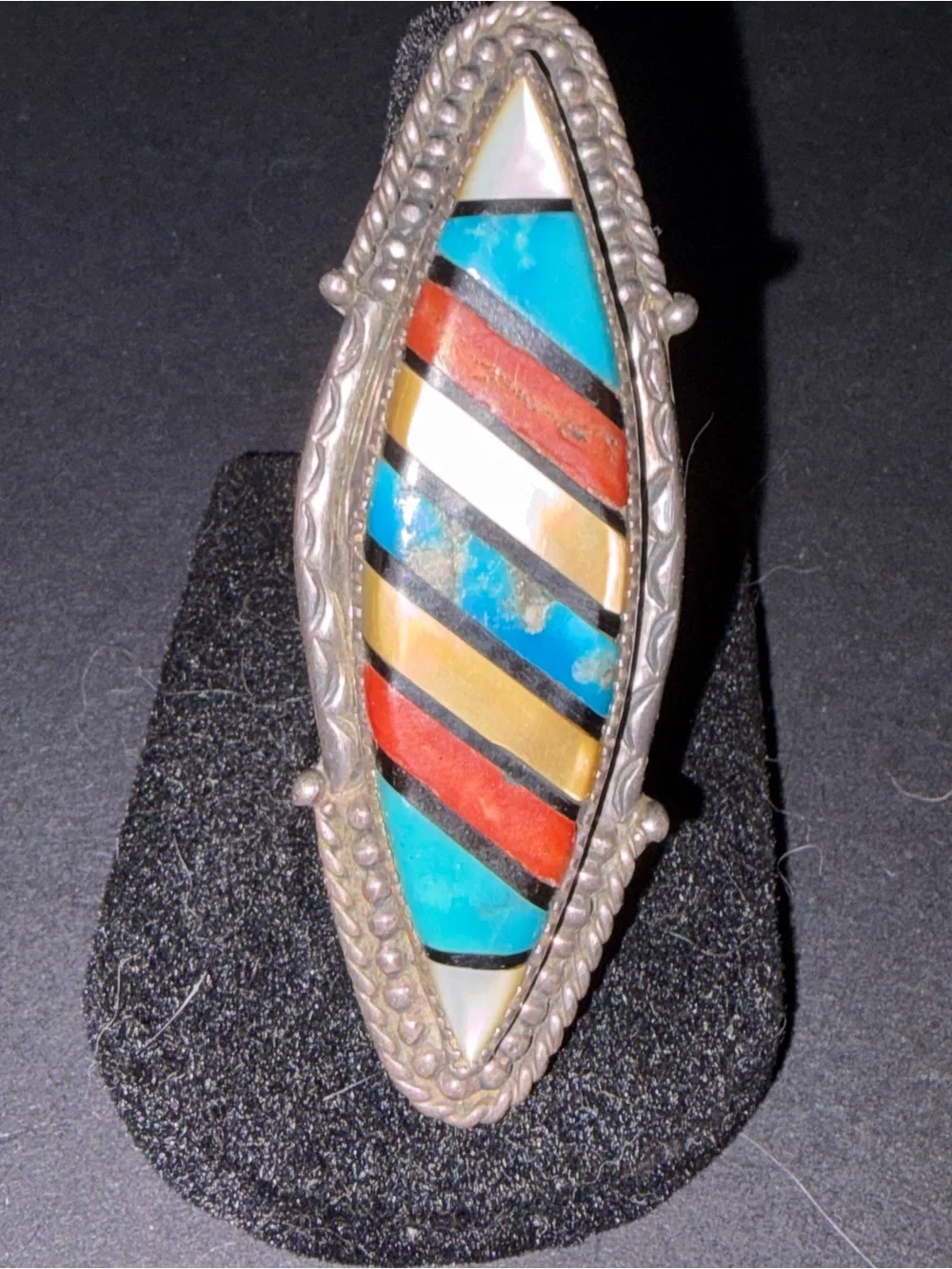 vintage Southwestern Native American-style lapidary inlay ring